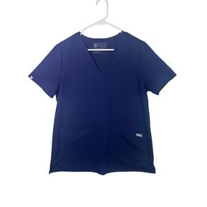 FIGS Technical Collection Women Navy Blue V Neck Scrub Top Short Sleeve Size M